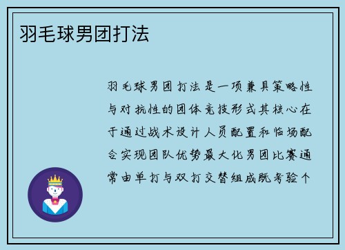 羽毛球男团打法
